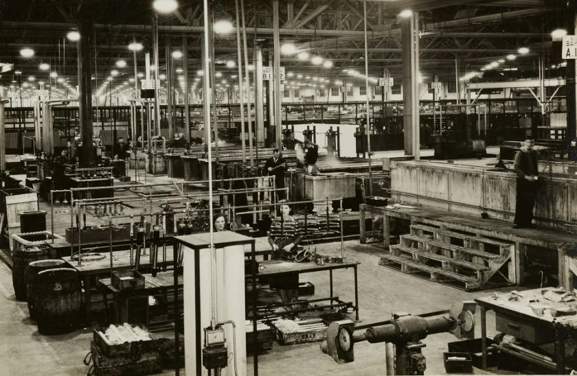 grayscale photo of industrial machine